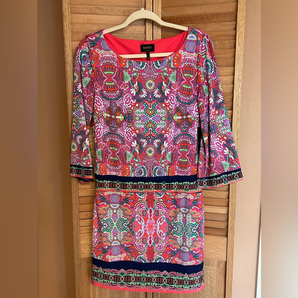 Laundry by Shelli Segal Size XS NWT Calypso Coral 3/4 sleeve Floral Shift Dress